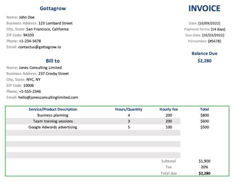 Doula Invoice Template